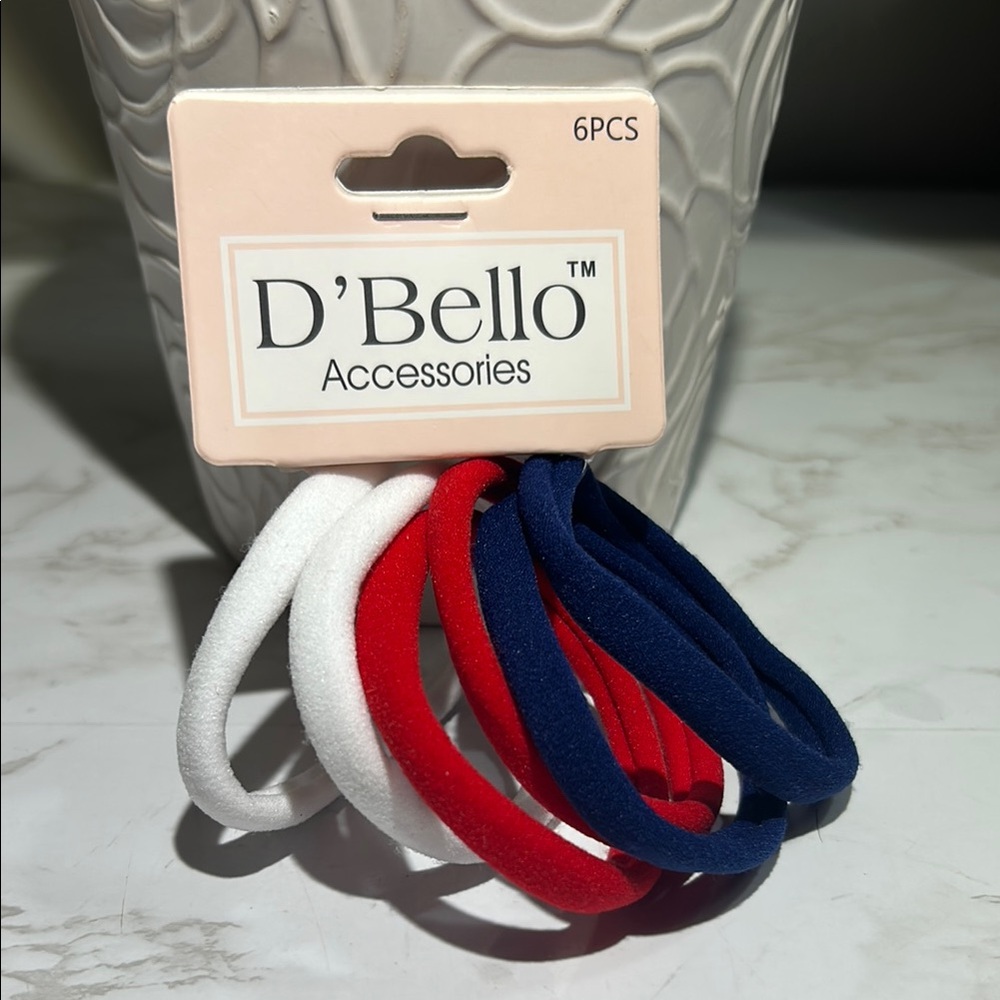 D’Bello Creaseless Hair Ties Scrunchies 6 Piece Set - Red, White and Blue